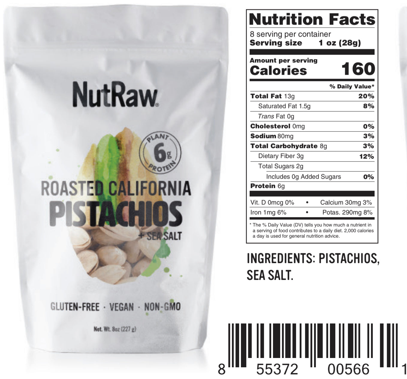 Pistachios Roasted + Sea Salt 12oz pack