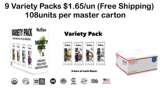 Variety Pack Bars 108units Case Pack (USPS Priority Box) Price $1.65/un (Free Shipping)